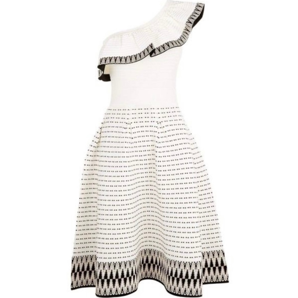Maje One Shoulder Woven Ruffle Dress